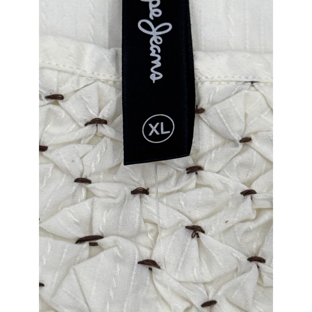 Pepe Jeans Womens Tank Top Alie White Embroidered Size XL Shoulder Ties Read - Picture 8 of 11